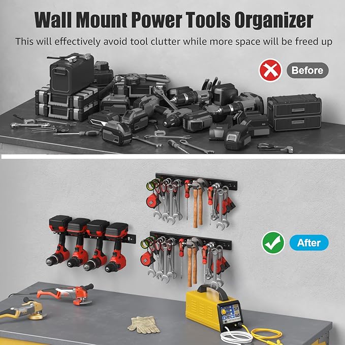 CCCEI 3 Modular Pegboard Strip Storage, Metal Peg Slat Wall Mount for Garage, Basement, Garden, Laundry Room Organization. Flexible Tool Organizer for Rake, Shovels, Crafting. Gifts for Men, Black.-NeatNest