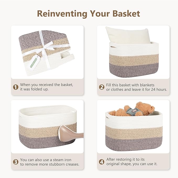 Cotton Rope Basket , Storage Baskets with Handle, 15x10x9 Inch Woven Basket for Shelves, Laundry, Towels, Clothes, Books, Toys (Gradient Brown 1 Pack)-NeatNest