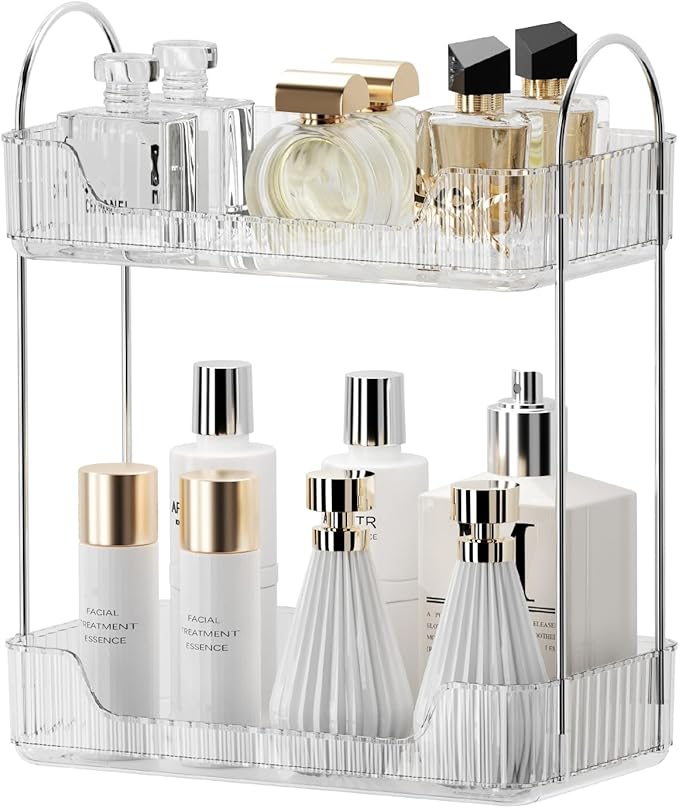 Clear 2-Tier Vanity Organizer - Countertop Shelf for Bathroom Cosmetics, Toiletries, Lotions, Perfumes-NeatNest