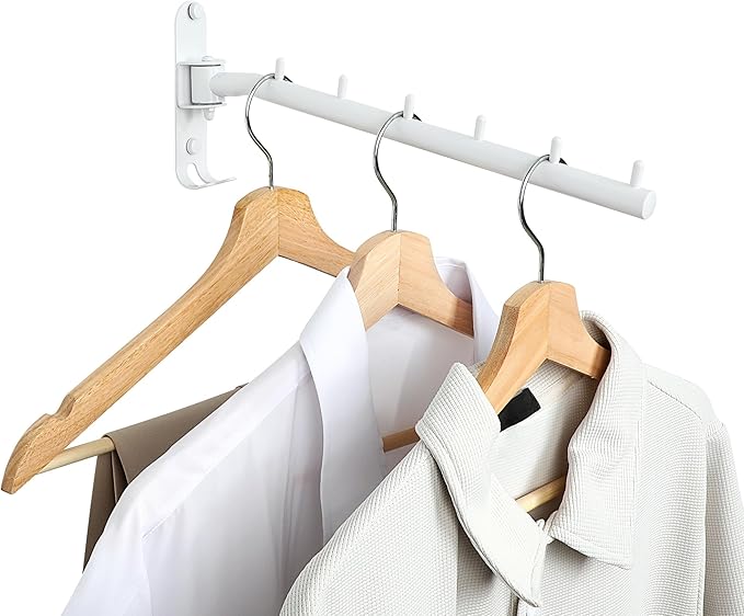 Clothing Racks for Hanging Clothes, Garment Racks Wall Mounted Clothes Bar-Hanger Holder Hooks Heavy Duty Folding Drying Rack Space Saving Clothing Hanging System Closet Storage Organizer-NeatNest