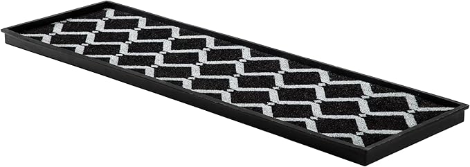 Anji Mountain Rubber Boot/Shoe Tray with Coir, Fits 4 Pair (46.5" Wide), Black and Ivory Diamond Insert