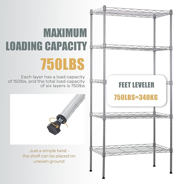 5-Tier Wire Shelving Unit Storage Shelves Metal Shelves 48"x21"x12" Heavy Duty Metal Storage Rack Wire Rack NSF Height Adjustable for Home Kitchen Bathroom Garage Shelving(Chrome)