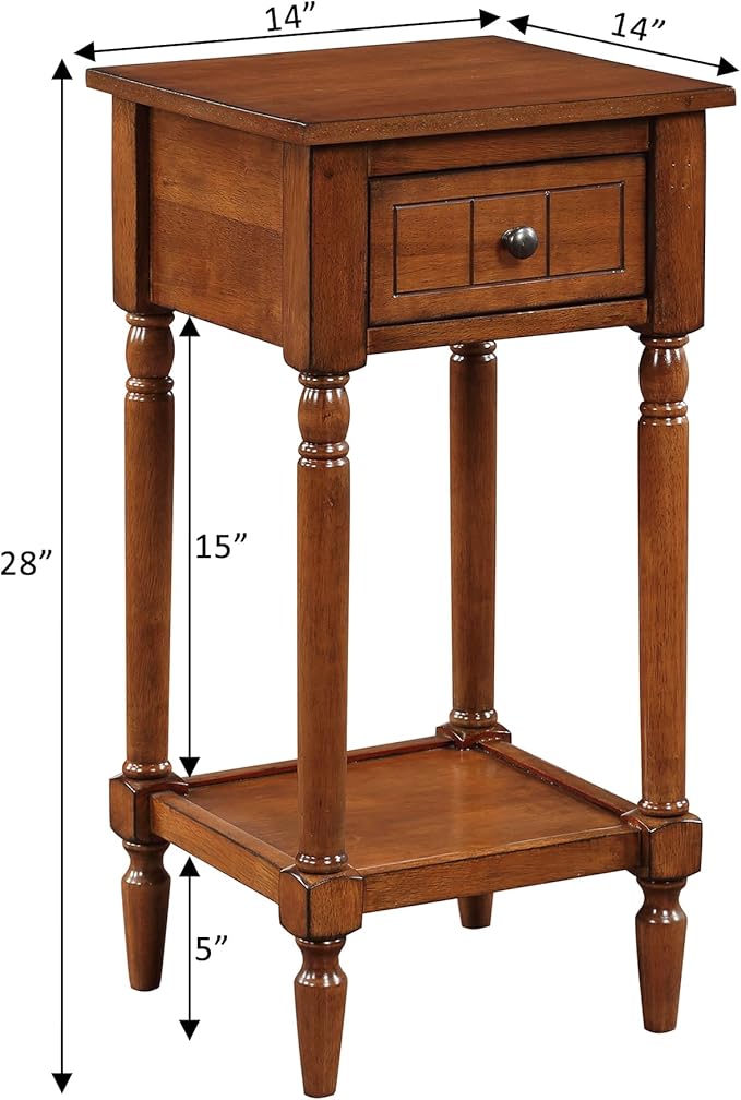 Convenience Concepts French Country Khloe 1 Drawer Accent End Table 14" - Traditional Farmhouse Side Table with Storage Drawer and Shelf for Living Room, Walnut-NeatNest