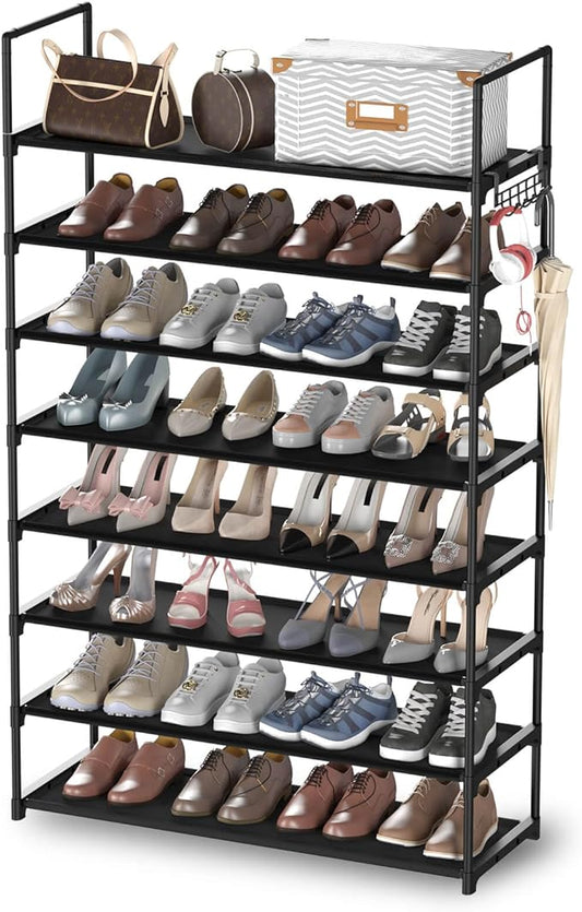 8 Tiers Shoe Rack Organizer, Stackable & Adjustable Non-Woven Fabric Shoe Shelf Storage Cabinet, Holds up to 32 Pairs for Entryway, Closet, Black-NeatNest