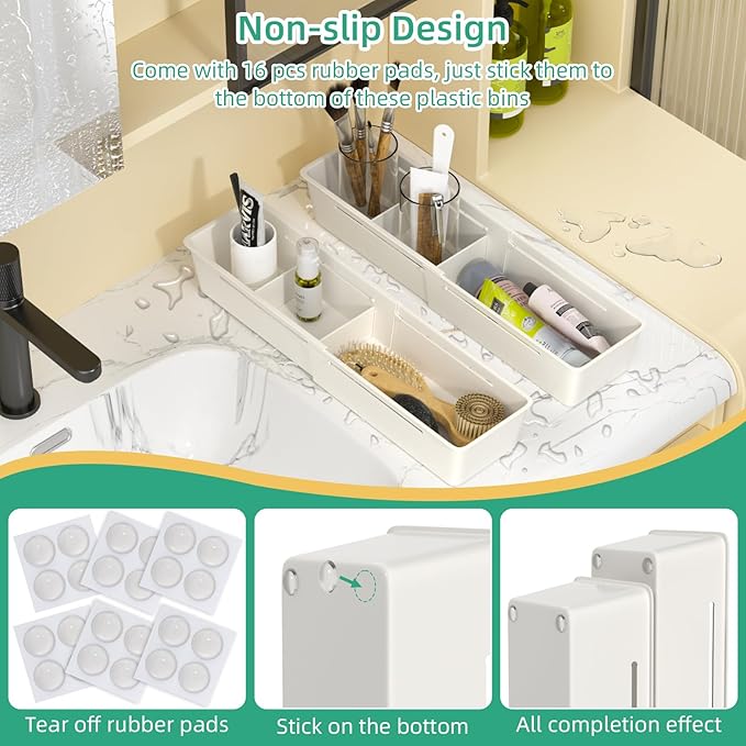 Desk Drawer Organizer Tray, 4 Pack Expandable Drawer Organizer with Dividers Adjustable, Bathroom Organizer Bins for Junk, Office, Makeup, Kitchen Utensil-NeatNest