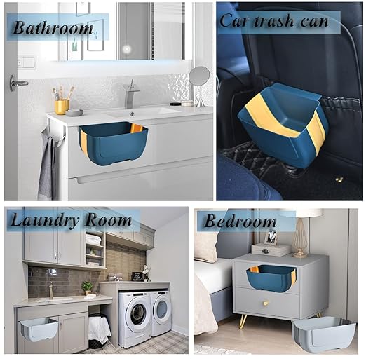 Hanging Folding Mini Trash Can for Kitchen Cabinet Door, Small Collapsible Garbage Bin Under Sink,Wall Mounted Waste Bin- Container Cabinet/Bedroom/Bathroom (3L)(White)-NeatNest