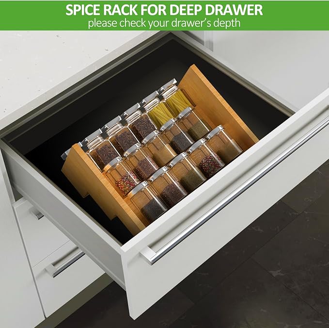 2 Pack Bamboo Spice Rack Organizer for Countertop, 3 Tier Spice Step Shelf for Cabinet (Jars Not Included)