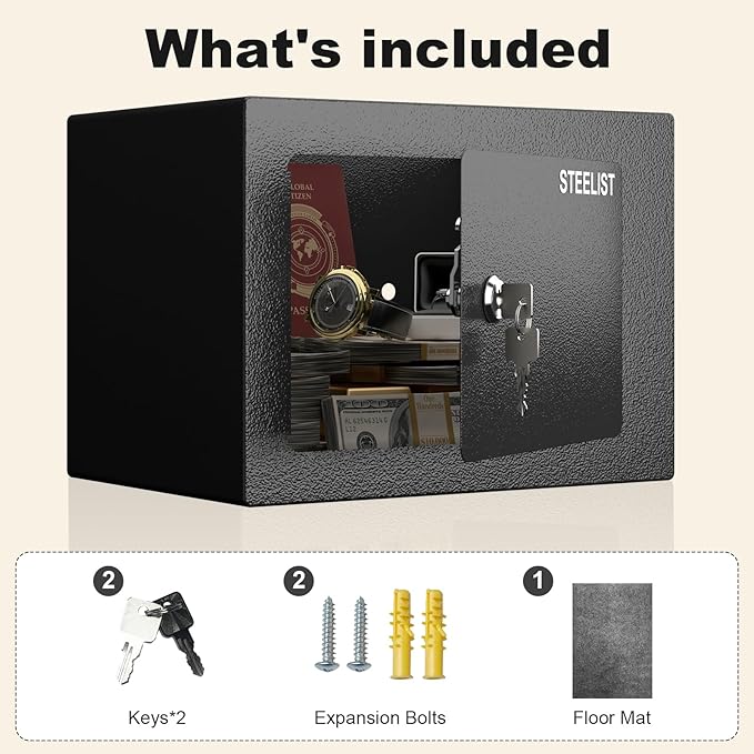 0.23 Cubic Money Safe for Cash, Black Personal Safety Box, Safe with Key, Steel Security Safes, Money Storage for Home, Fire Proof SafeBox, Small Safes for Cash Jewelry