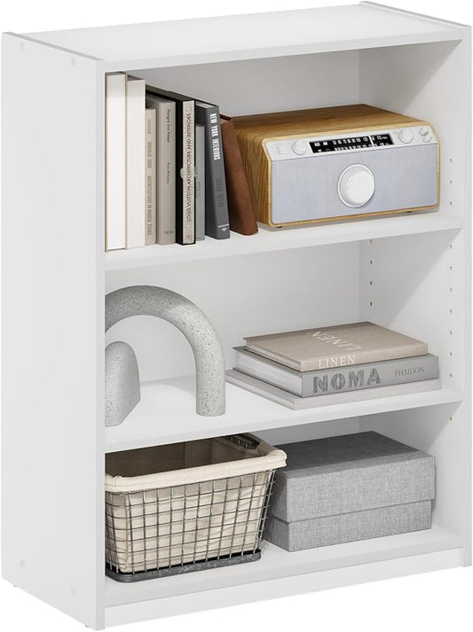 Furinno Gehry 3-Tier Bookcase, Bookshelf with Adjustable Shelves, White