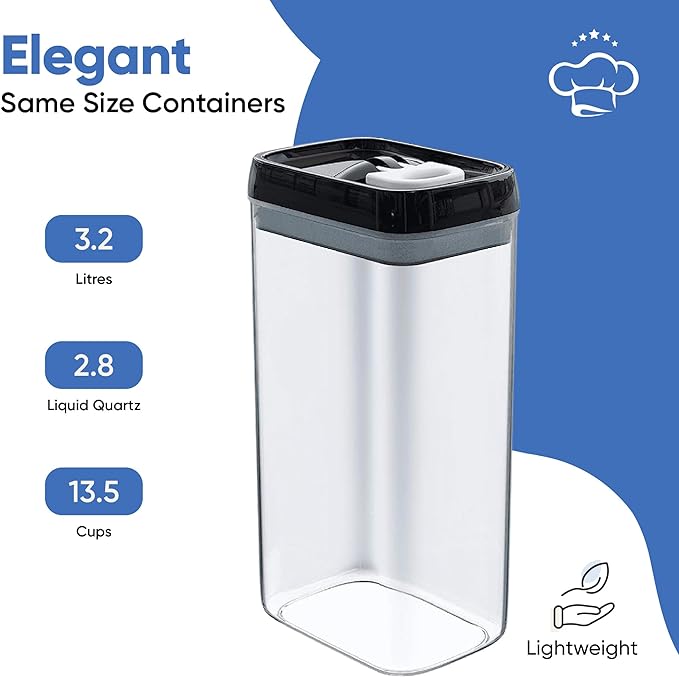 Chef's Path Airtight Food Storage Boxes with Labels - Kitchen Storage - Flour, Cereal, Pasta - Plastic Storage Boxes with Lids (4pcs-3.2L)-NeatNest