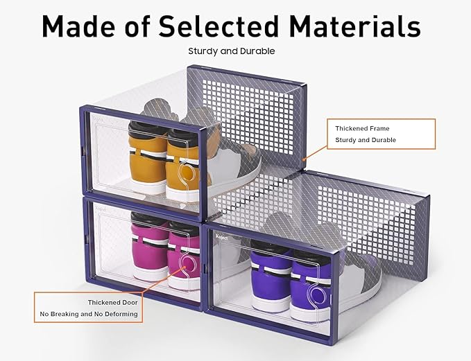 Kuject X-Large Shoe Storage Boxes Organizers Clear Plastic Stackable 12 Pack, Shoe Rack & Holder Substitute, Sneaker Containers, Toy Storage Organizer Bins for Entryway, Closet, Under Bed, Blue-NeatNest