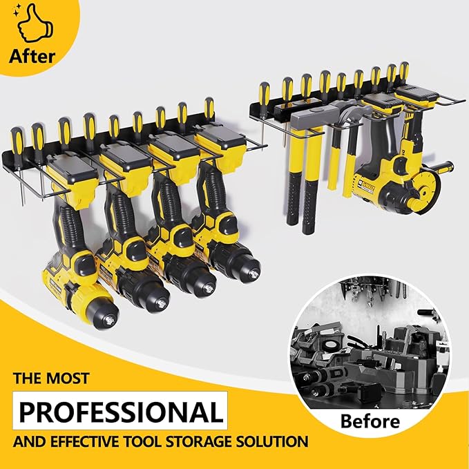 2 Pack Drill Holder, Power Tool Organizer Wall Mount, Heavy Duty Garage Storage and Tool Organizer, Ideal Garage Organization Gifts for man, 8 Slots for Power Tools and 32 Screwdriver Rack