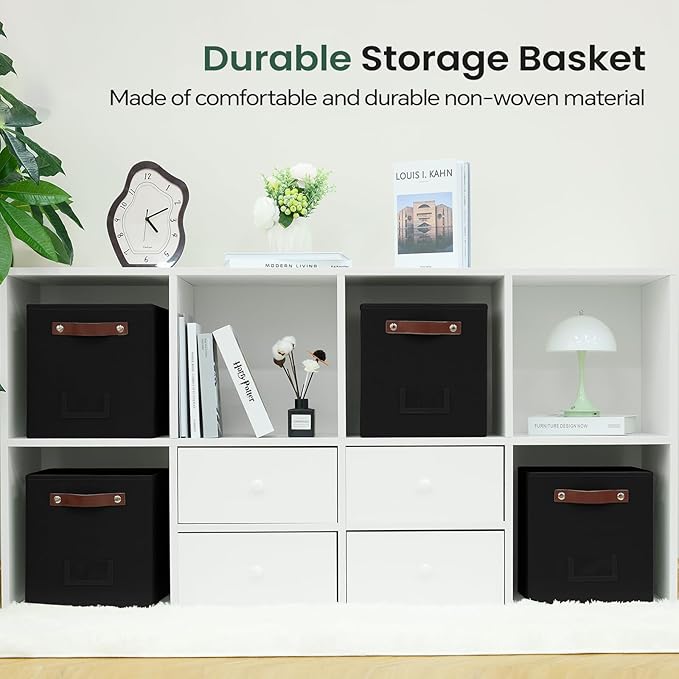 6-Pack Collapsible Fabric Storage Cubes with Handles & Label Holders, Closet Cube Home Organizer Bins (Black, 10.5*10.5*11 inch)
