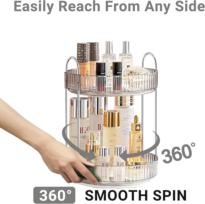 360 Rotating Makeup Organizer for Vanity,Bathroom Countertop Organizer,Spinning Perfume Organizer&Vanity Organizer(Grey-2 Tier)-NeatNest