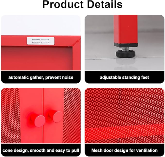 2 Doors Locker Metal Storage Cabinet, Storage Cabinet with Legs, Buffet Cabinet with Adjustable Shelves for Home, Office, Entryway and Hallway(Mesh Door Cabinet, Red)