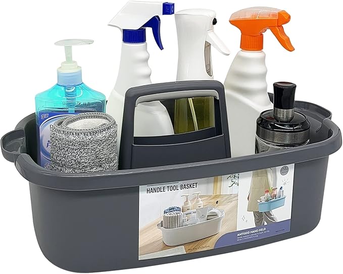 Multi-Purpose Plastic Cleaning Caddy with Handle, Shower Caddy Organizer/Storage Basket/Totes Portable for Bathroom Supplies, Cleaning Products, Under Sink Tool, Housekeepers (Grey)-NeatNest