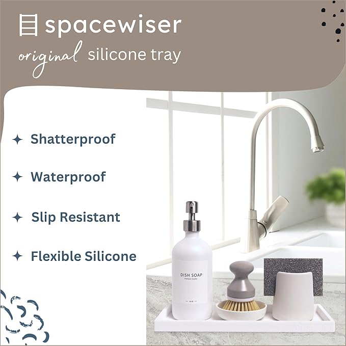 Countertop and Vanity Tray - 2 PC Large 11.7" Silicone Bathroom Trays, Counter Organizer, Dish Soap Sponge Holder Kitchen Sink Tray Organizer, Sink Caddy Toothbrush Key Kitchen Soap Trays-NeatNest