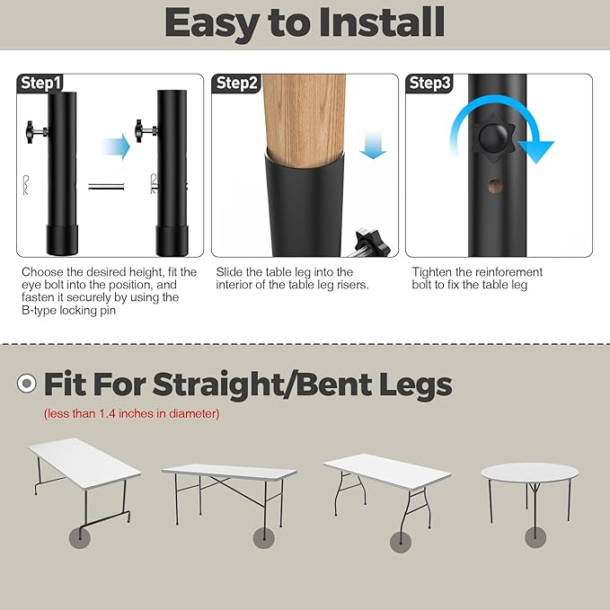 2 Heights Folding Table Leg Extenders,Heavy Duty Folding Table Leg Extensions, Table Leg Risers for Straight/Bent Legs,Table Height Extenders-8pcs-NeatNest