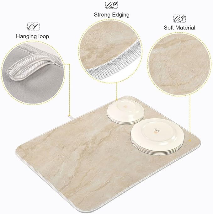 Dish Drying Mats Drying Matt for Kitchen Counter Sink Dishes Natural White Marble Texture Microfiber Dish Drying Pad 16 x 18 Inches