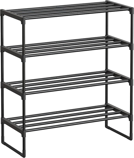 SONGMICS Shoe Rack, 4-Tier Shoe Organizer, Metal Storage Shelf, Upright or Upside Down, for 10-15 Pairs, Stackable, for Entryway, 11.8 x 26.8 x 29.5 Inches, Black ULSA204B01-NeatNest