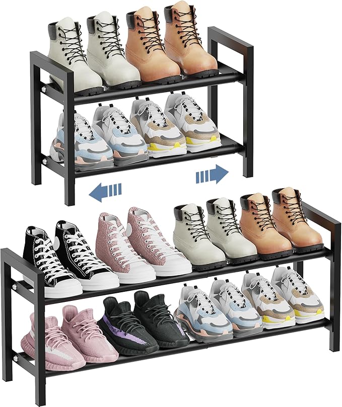 Mavivegue Expandable Shoe Rack, 2-Tier Adjustable Shoe Organizer, Shoe Shelf for Closet, Entryway, Front Door-NeatNest