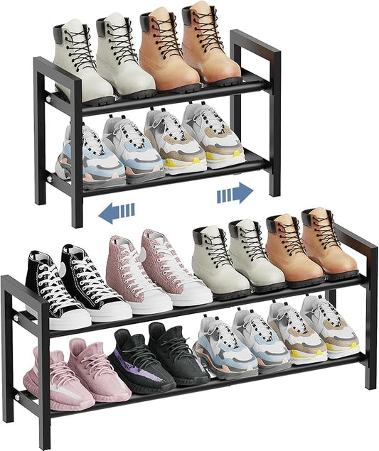 Mavivegue Expandable Shoe Rack, 2-Tier Adjustable Shoe Organizer, Shoe Shelf for Closet, Entryway, Front Door-NeatNest