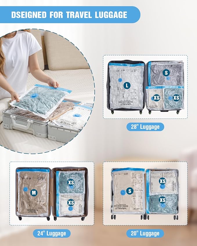 Travel Vacuum Storage Bags with Hand Pump, 12 Pack (4M+4S+4XS) Vacuum Seal Bag Travel Essentials Space Saving Bags for Clothes, Luggage, Carry-on Suitcase, Backpack, Holiday Business Trip-NeatNest