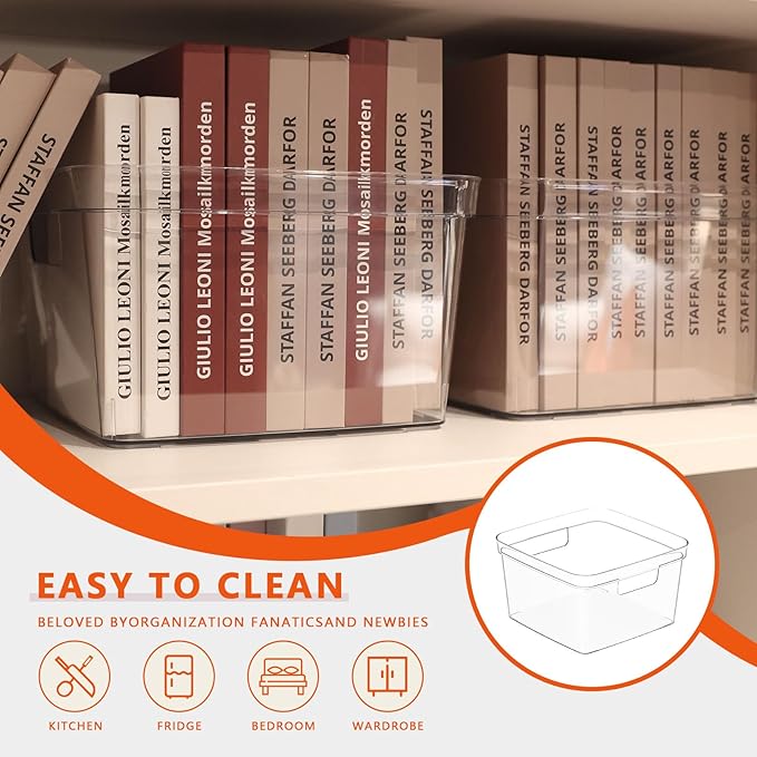 MOONEDGE Cube Storage Organizers Bins – Clear PET Storage Containers with Handles, Stackable Pantry & Closet Organizers for Kitchen, Bathroom, Laundry Room & Under-Sink Storage (4 Pack)-NeatNest