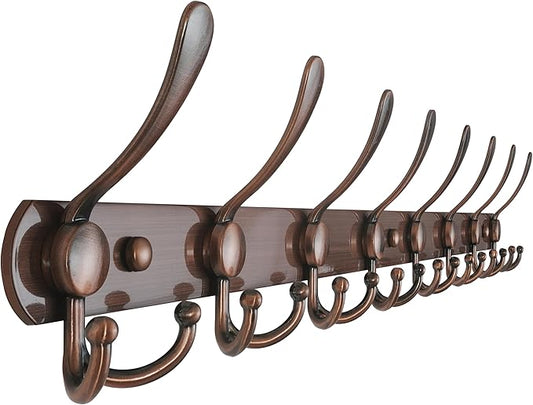 Dseap Coat Rack Wall Mount - 29.5” Long 8-Tri-Hooks Heavy Duty Coat Hanger Rail Wall Hooks for Hanging Coats Hats Clothing Clothes Purse Mudroom Entryway, Red Antique Copper-NeatNest