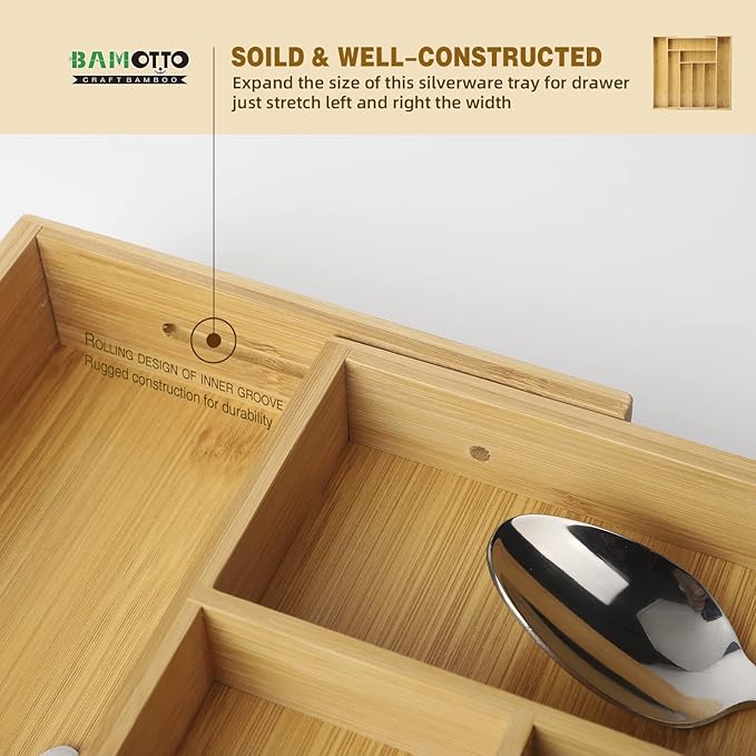 Expandable Bamboo Drawer Organizer – Large 20"x16.9" Size with Adjustable Dividers – for Kitchen Utensils, Knives, Cutlery, Flatware & Silverware Storage Tray-NeatNest