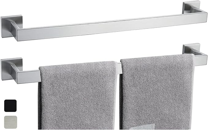 2 Packs 28 Inch Towel Bar for Bathroom 12/16/24/28/32/36 Inch Kitchen Towel Holder Brushed Nickel Towel Rod Wall Mounted SUS304 Rustproof Towel Rack Modern Square Design (2, Brushed Nickel, 28 Inch)