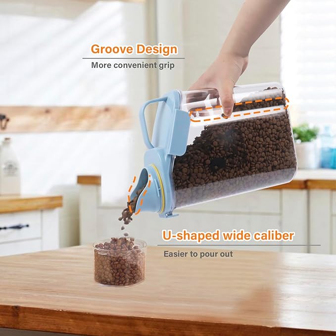 Cat Food Storage Container Airtight |3 Qt/2.8 L Clear Plastic Cat Puppy Food Treats Container with Measuring Cup|Hold up to 3.8lbs Pet Food|Portable Food Containers for Travel|BPA Free-Blue-NeatNest