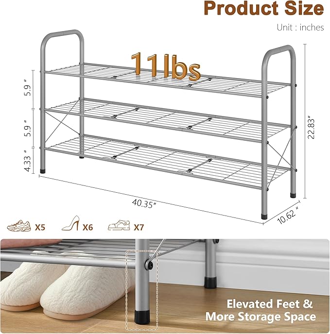 Hoctieon 3 Tier Mesh Style Shoe Rack, Entryway Shoe Shelf, Shoe Storage Organizer, Shoe Rack for Closet, Space Save for Bathroom, Garage, Hallway, Bedroom, Living Room, Grey-NeatNest