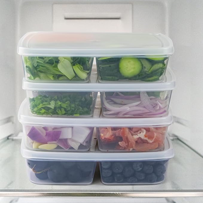 4 Pcs Reusable 4 Compartment Food Storage Containers with Lids, Food Containers for Storing fruits, Meat, Vegetables.