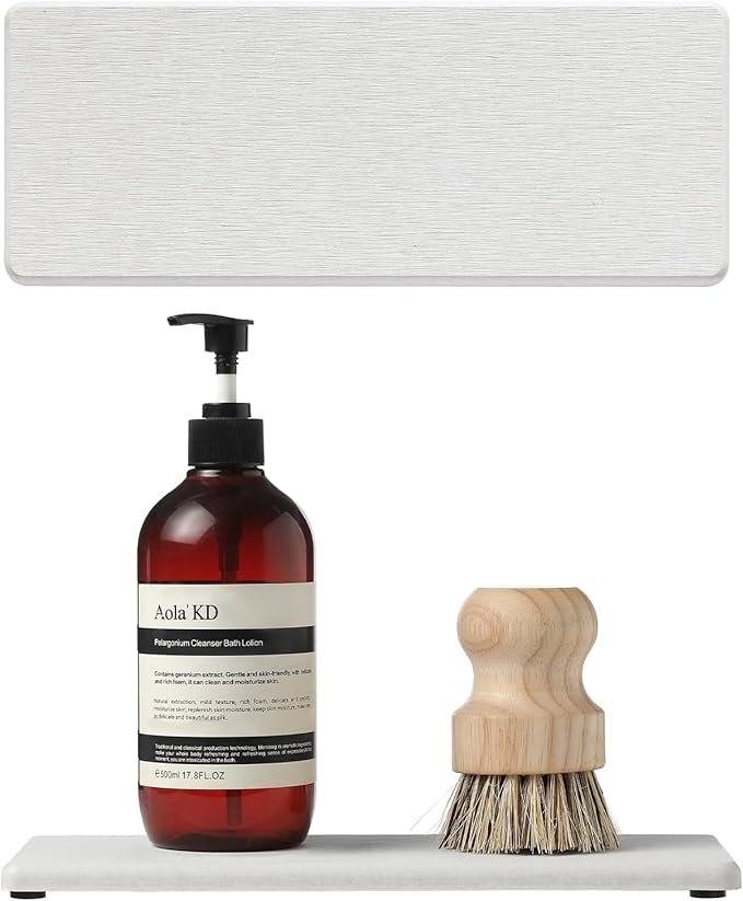 2PCS Bathroom Sink Vanity Trays, Water Absorbing Diatomite Stone Quick Drying Mat for Kitchen Counter,Faucet Splash Guard Dish Rack Soap Dispenser Sponge Holder Caddy Organizer,Beige, 9"x3.5"-NeatNest