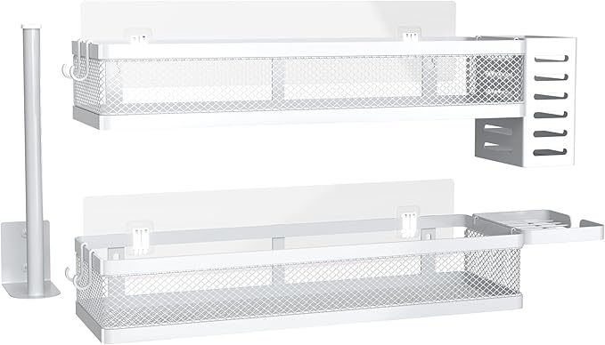 PUSDON Metal Wall Hanging Basket 2 Packs DIY Suitable for Multiple Scenes - Large White Netting Set-NeatNest