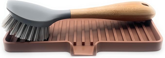 Happitasa Silicone Soap Dish Tray and Sponge Holder with Drain Chute | Bathroom and Kitchen Sink Organizer Caddy (Mocha, 9"x3.5", 5.6 Ounces)-NeatNest