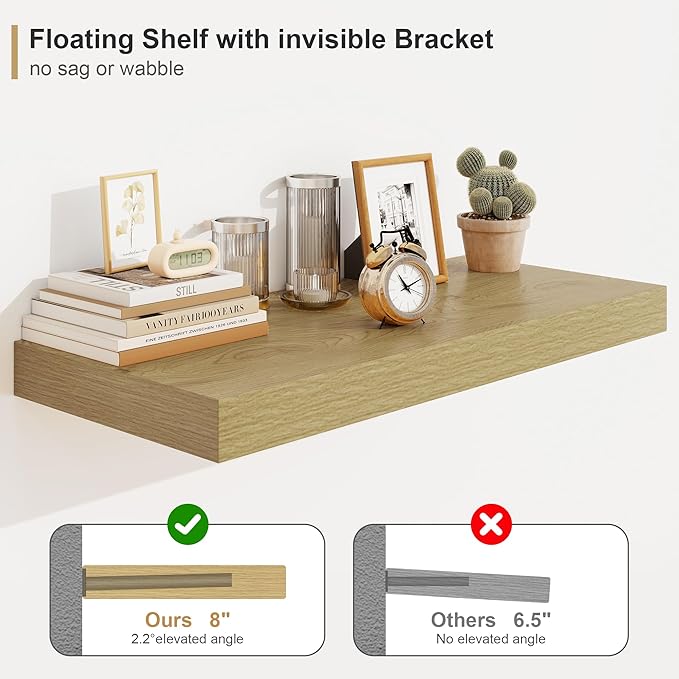 Heimlove Bathroom 12'' Deep Floating Shelves for Wall - Shelf Over Toilet Wall Mounted Farmhouse 24 inches,Rustic Wood Wall Shelves Decor & Storage Set of 1 Oak-NeatNest
