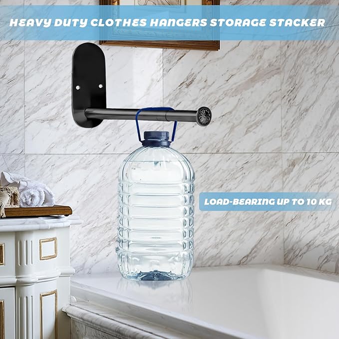 2-Section Stainless Steel Clothes Hanger Storage, Retractable Space Saving Clothes Hanger Storage Organizer, Wall Mount Clothes Rack Organizer, Adhesive or Drilling Installation (Black)-NeatNest