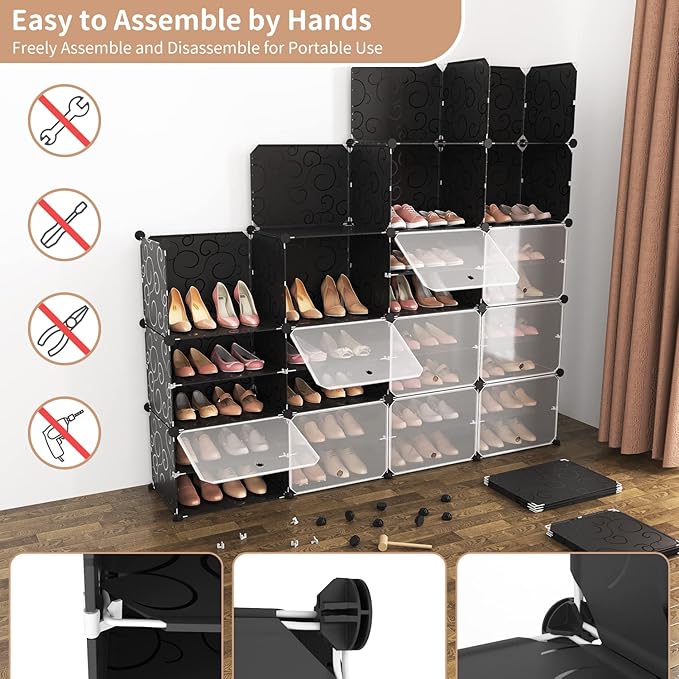 ROJASOP Shoe Storage Cabinet, 12-Tier Shoe Organizer 96 Pairs Extra Large Plastic Shoe Rack with Covers Portable Shoe Rack Organizer with Doors Big Shoe Rack for Closet Entryway Bedroom-NeatNest