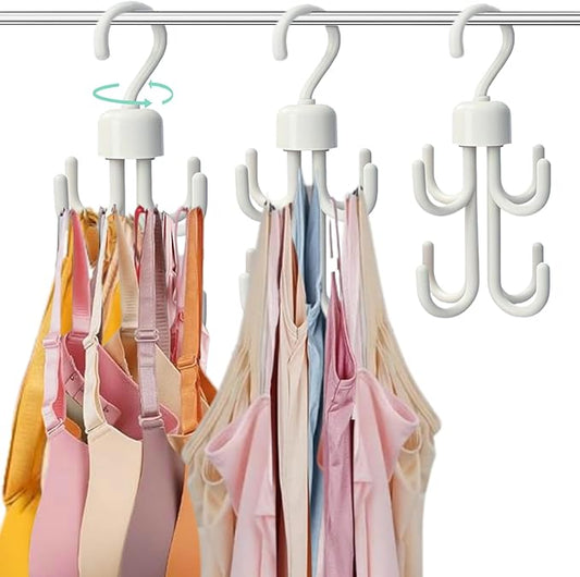 3Pcs Tank Top Hanger, Rotatable Bra Hangers for Closet Organizer, Max 72 Storage Capacity Belt Hanger, Plastic Space Saving Closet Organizers Apartment Dorm Essentials for Bra Tank Top Belt Tie, White-NeatNest