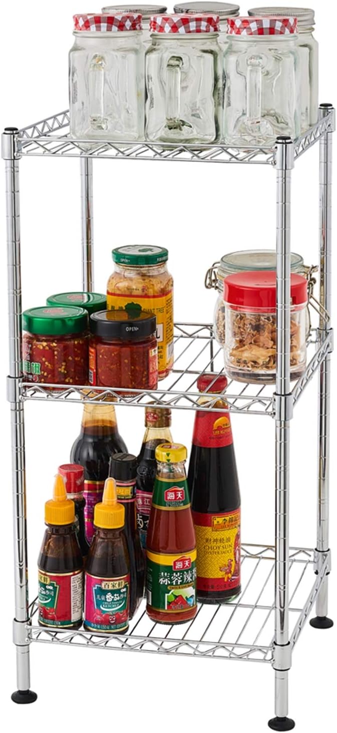 3 Tier Adjustable Storage Shelf Metal Storage Rack Wire Shelving Unit Storage Shelves Metal for Pantry Closet Kitchen Laundry (Silver9)