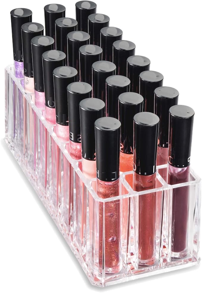 BY ALEGORY Acrylic Lip Gloss Organizer Makeup Storage Organization Refillablle Container Beauty Display Case 24 Space to Organize Tall Lip Gloss Lipsticks (2)-NeatNest