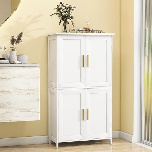 Bathroom Storage Floor Cabinet Freestanding Organizer with Adjustable Shelves for Bathroom Bedroom Laundry Room,4 Doors