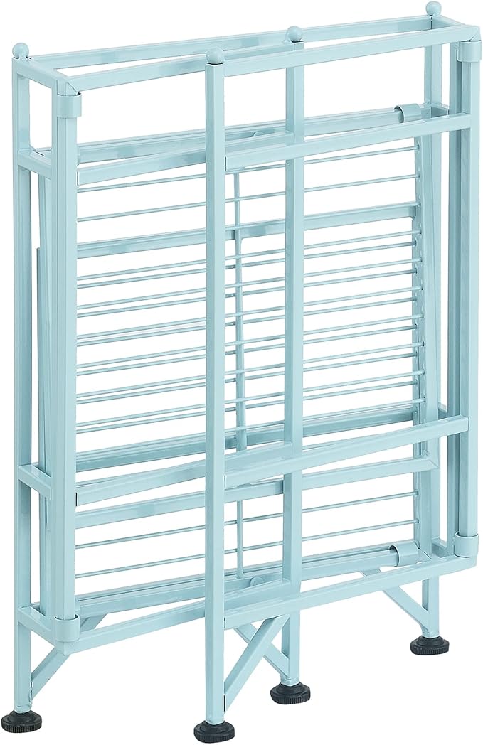 Convenience Concepts Xtra Storage Shelves - 2 Tier Folding Metal Organizer Shelf for Office, Closet, Laundry Room, Garage, Kitchen, Bathroom, & Bedroom, No Tools Assembly, Sea Foam Blue-NeatNest