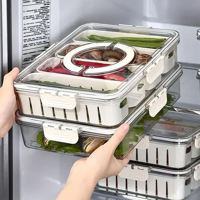 4 Compartment Food Storage Containers, Refrigerator Storage Box Dishwasher Plastic Reusable Divided Food Storage Boxes