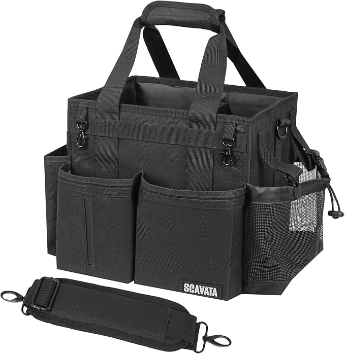 Compact Wearable Cleaning Caddy, Small Supplies Organizer with Handle & Shoulder Straps for Housekeepers, Under Sink & Car Cleaning Tool Organizer Bag (Black)-NeatNest