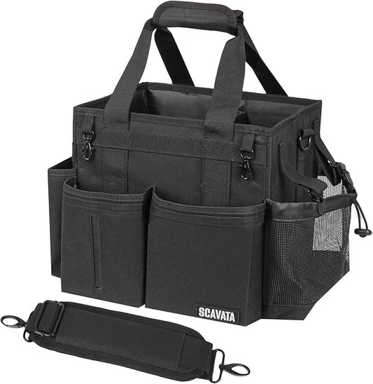 Compact Wearable Cleaning Caddy, Small Supplies Organizer with Handle & Shoulder Straps for Housekeepers, Under Sink & Car Cleaning Tool Organizer Bag (Black)-NeatNest