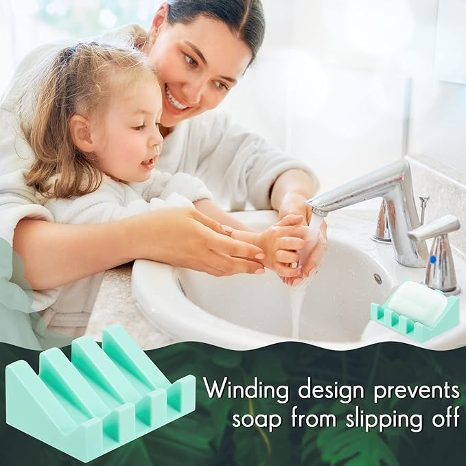 Cunhill 2 Pieces Silicone Soap Dish Self Draining Soap Dish Shower Waterfall Bar Soap Holder Tray with Drain Soap Saver for Kitchen Bathroom Accessories (Turquoise)-NeatNest