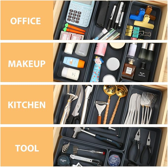 6 PCS Large Drawer Organizer, 3 Sizes Plastic Versatile Desk Drawer Organizer Trays, Kitchen Drawer Organization and Plastic Storage Bins for Makeup, Vanity, Kitchen, Utensils, Office, Bathroom-NeatNest